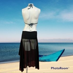 BLUE SKY SWIMWEAR Mesh Skirt Beach Cover Up Fold Down Black Skirt M
